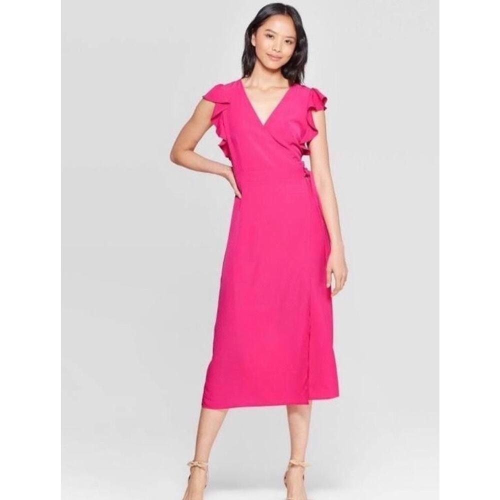 Who What Wear Pink Ruffles Sleeveless Wrap Dress Size M Medium NWT